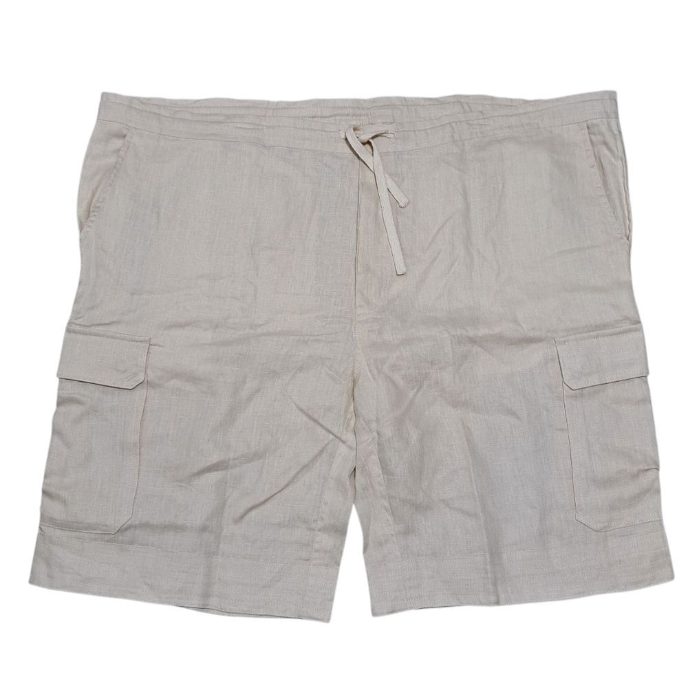 Island Importer Linen Boho Summer Drawstring Cargo Shorts XL Natural/Cream NWT